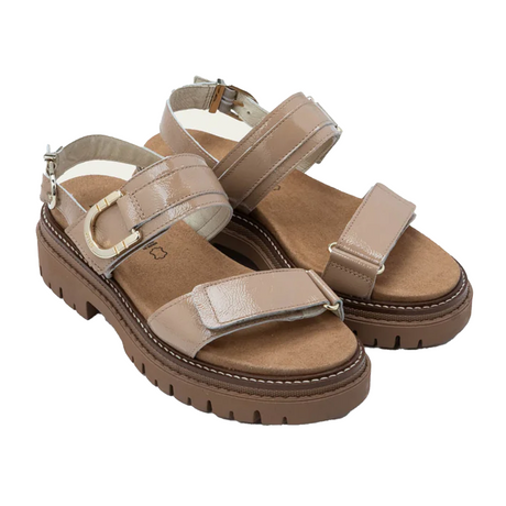 Naot Trinity Backstrap Sandal (Women) - Camel Crinkle Patent Leather Sandal - Backstrap - The Heel Shoe Fitters