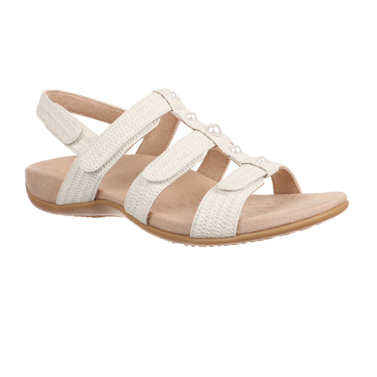 Vionic Amber Pearl Backstrap Sandal (Women) - Cream Woven Synthetic Sandals - Backstrap - The Heel Shoe Fitters