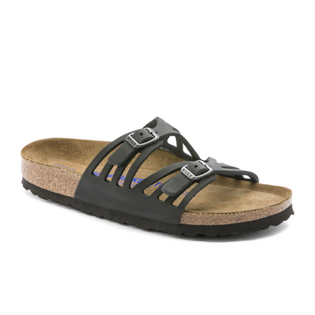 Birkenstock Granada Soft Footbed Slide Sandal (Women) - Black Oiled Leather Sandals - Slide - The Heel Shoe Fitters