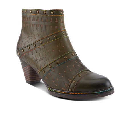 L'Artiste Niobe Heeled Ankle Boot (Women) - Olive Multi Boots - Casual - Mid - The Heel Shoe Fitters