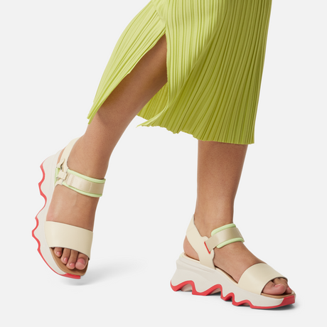 Sorel Kinetic Impact Y-Strap High Sandal (Women) - Honey White/Luminous Lime Sandals - Heel/Wedge - The Heel Shoe Fitters