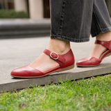 Dansko Liv Strappy Flat (Women) - Red Nappa Dress-Casual - Flat - The Heel Shoe Fitters