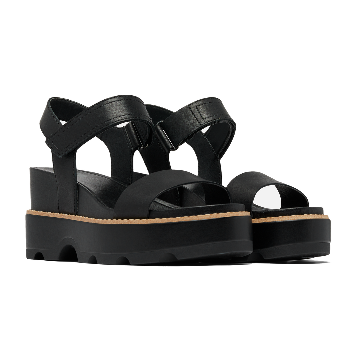 Sorel Joanie IV Y Strap Wedge Sandal (Women) - Black/Sea Salt Sandals - Heel/Wedge - The Heel Shoe Fitters