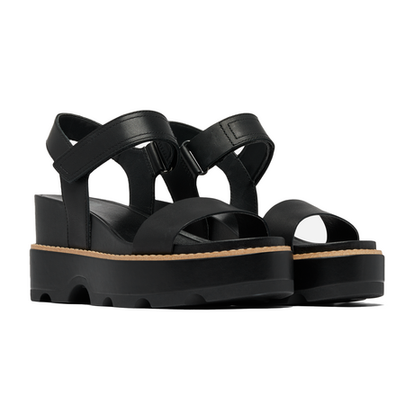 Sorel Joanie IV Ankle Strap Wedge Sandal (Women) - Black/Sea Salt Sandals - Heel/Wedge - The Heel Shoe Fitters