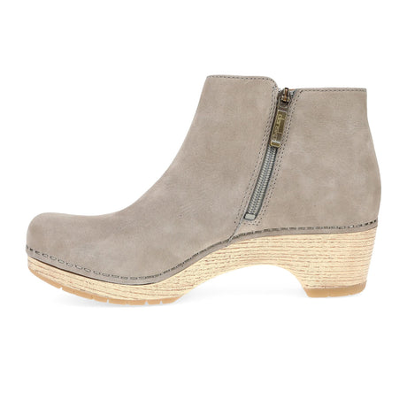 Dansko Lizanne Heeled Ankle Boot (Women) - Taupe Milled Nubuck Boots - Casual - Low - The Heel Shoe Fitters