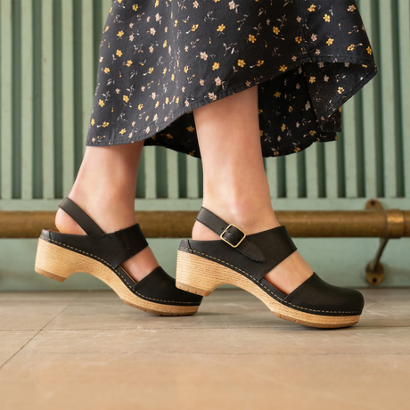 Dansko Lucia Heeled Sandal (Women) - Black Oiled Pull Up Sandal - Heel/Wedge - The Heel Shoe Fitters