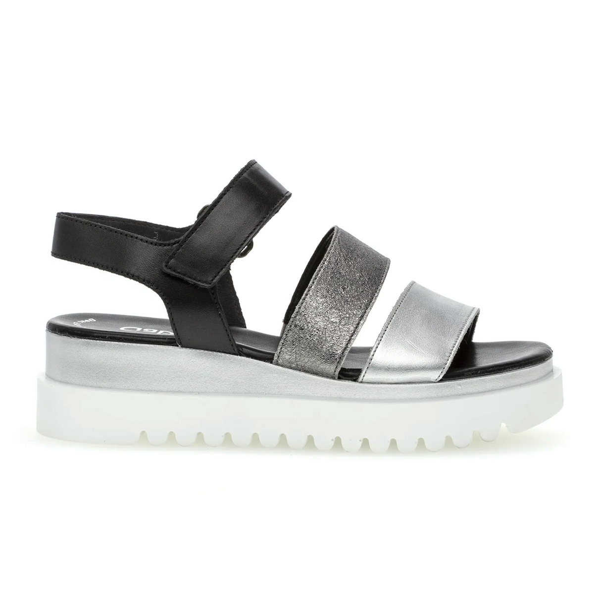 Gabor 610 Three-Strap Wedge Sandal (Women) - Silver/Stone/Black Leather