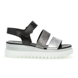 Gabor 610 Three-Strap Wedge Sandal (Women) - Silver/Stone/Black Leather
