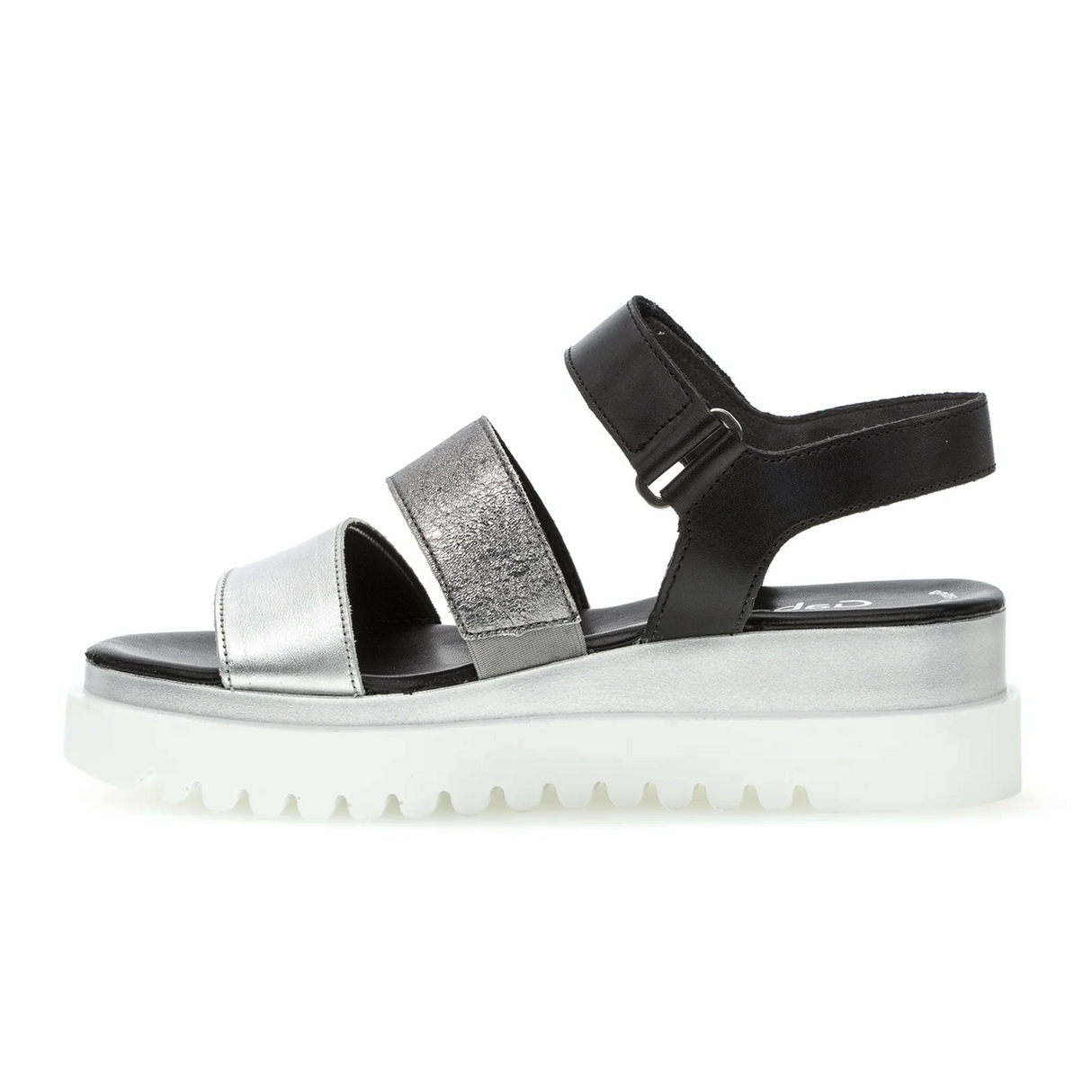 Gabor 610 Three-Strap Wedge Sandal (Women) - Silver/Stone/Black Leather