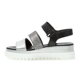 Gabor 610 Three-Strap Wedge Sandal (Women) - Silver/Stone/Black Leather