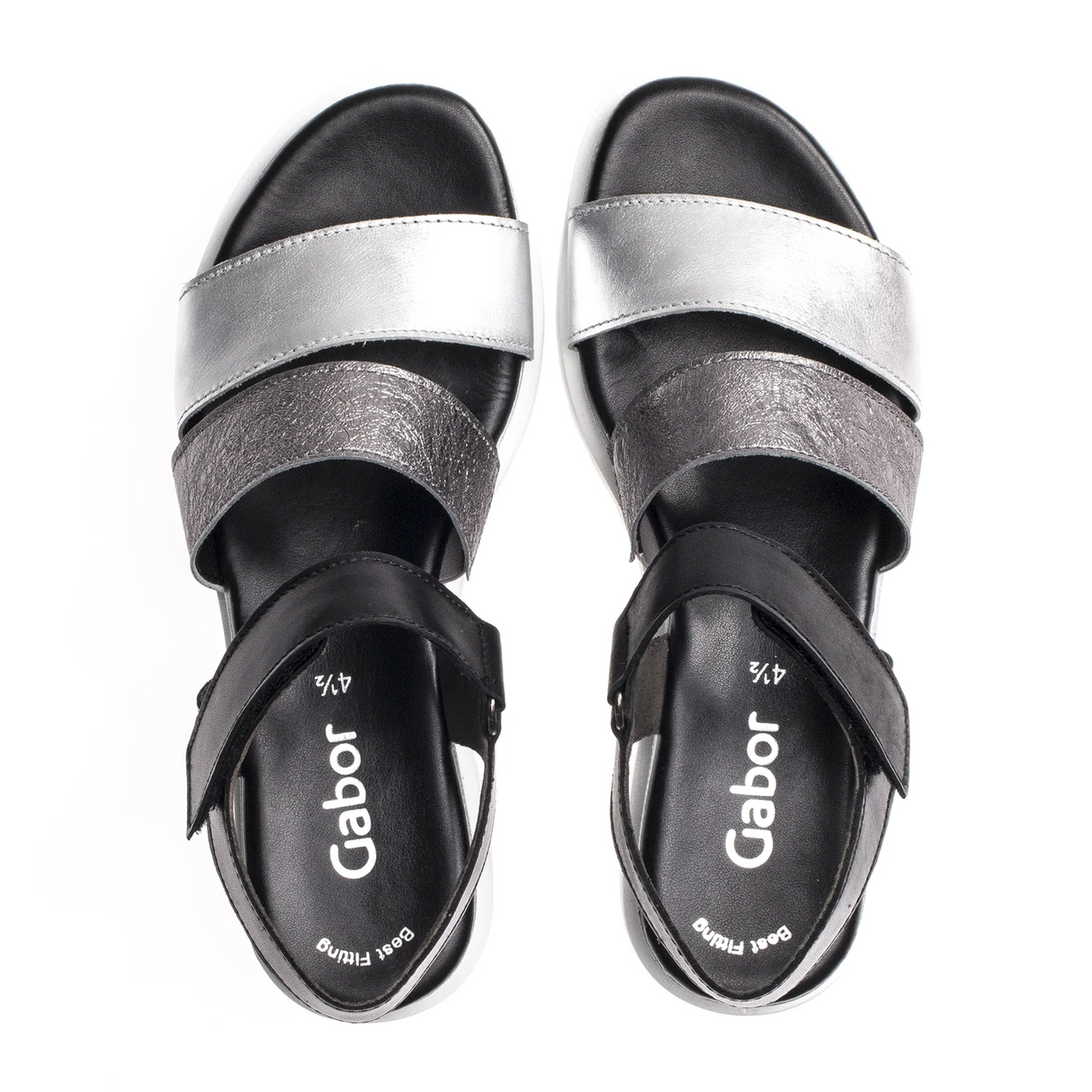 Gabor 610 Three-Strap Wedge Sandal (Women) - Silver/Stone/Black Leather