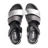 Gabor 610 Three-Strap Wedge Sandal (Women) - Silver/Stone/Black Leather