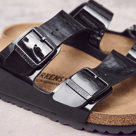 Birkenstock Arizona Narrow Slide Sandal (Women) - Black Patent Birko-Flor Sandal - Slide - The Heel Shoe Fitters