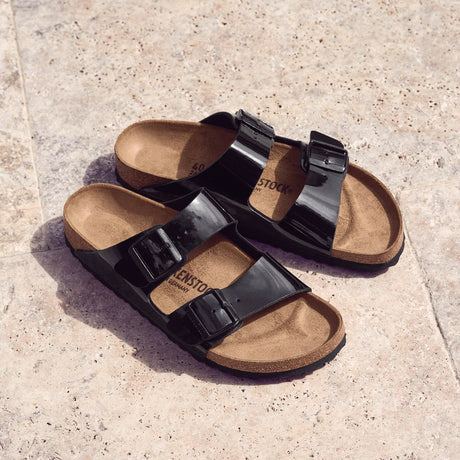 Birkenstock Arizona Narrow Slide Sandal (Women) - Black Patent Birko-Flor Sandal - Slide - The Heel Shoe Fitters