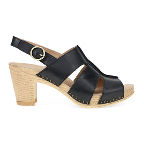 Dansko Tatiana Wedge Sandal (Women) - Black Pull Up Sandal - Heel/Wedge - The Heel Shoe Fitters