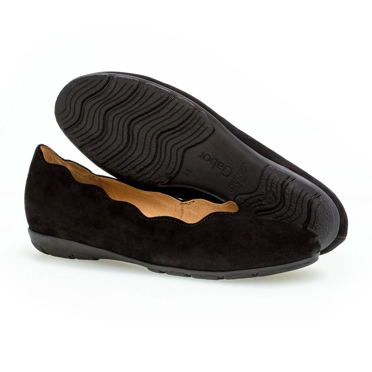 Gabor 34166-17 Scalloped Flat (Women) - Schwarz Samtchevreau Dress-Casual - Flats - The Heel Shoe Fitters