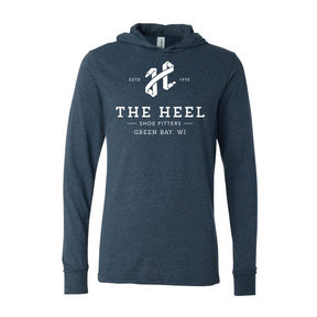 The Heel Shoe Fitters Jersey Hooded Long Sleeve Tee (Unisex) - Heather Navy Apparel - Top - Long Sleeve - The Heel Shoe Fitters
