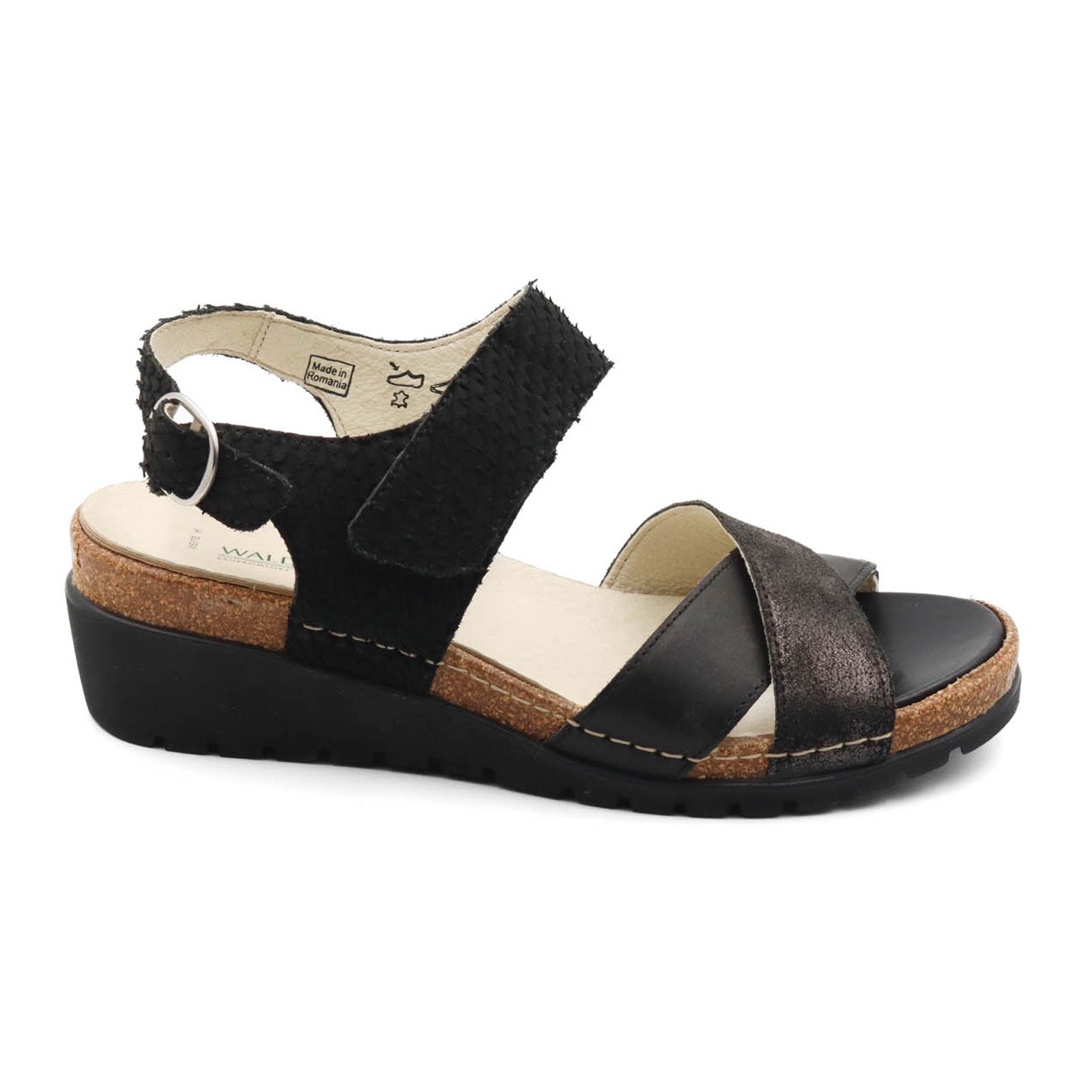 Waldlaufer Fiona 376007 Wedge Sandal (Women) - Black Combi - The Heel ...