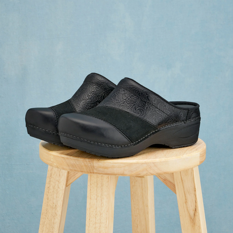 Dansko Zinnia Clog (Women) - Black Multi Dress-Casual - Clogs & Mules - The Heel Shoe Fitters