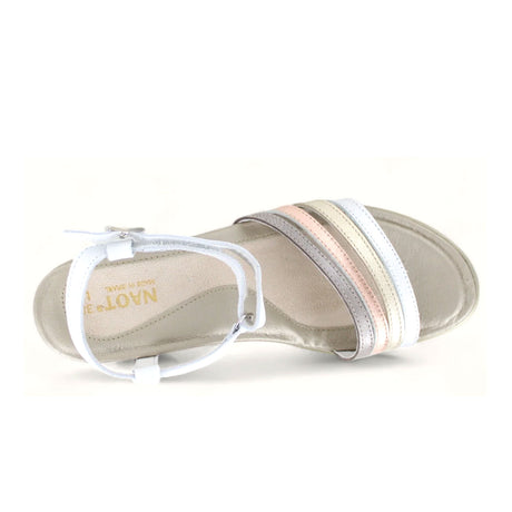 Naot Current Heeled Sandal (Women) - Soft Silver/Radiant Gold/Silver Luster/White Pearl Sandal - Heel/Wedge - The Heel Shoe Fitters