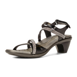 Naot Innovate Heeled Sandal (Women) - Black Madras Leather/Black/Clear Rhinestones Sandal - Heel/Wedge - The Heel Shoe Fitters