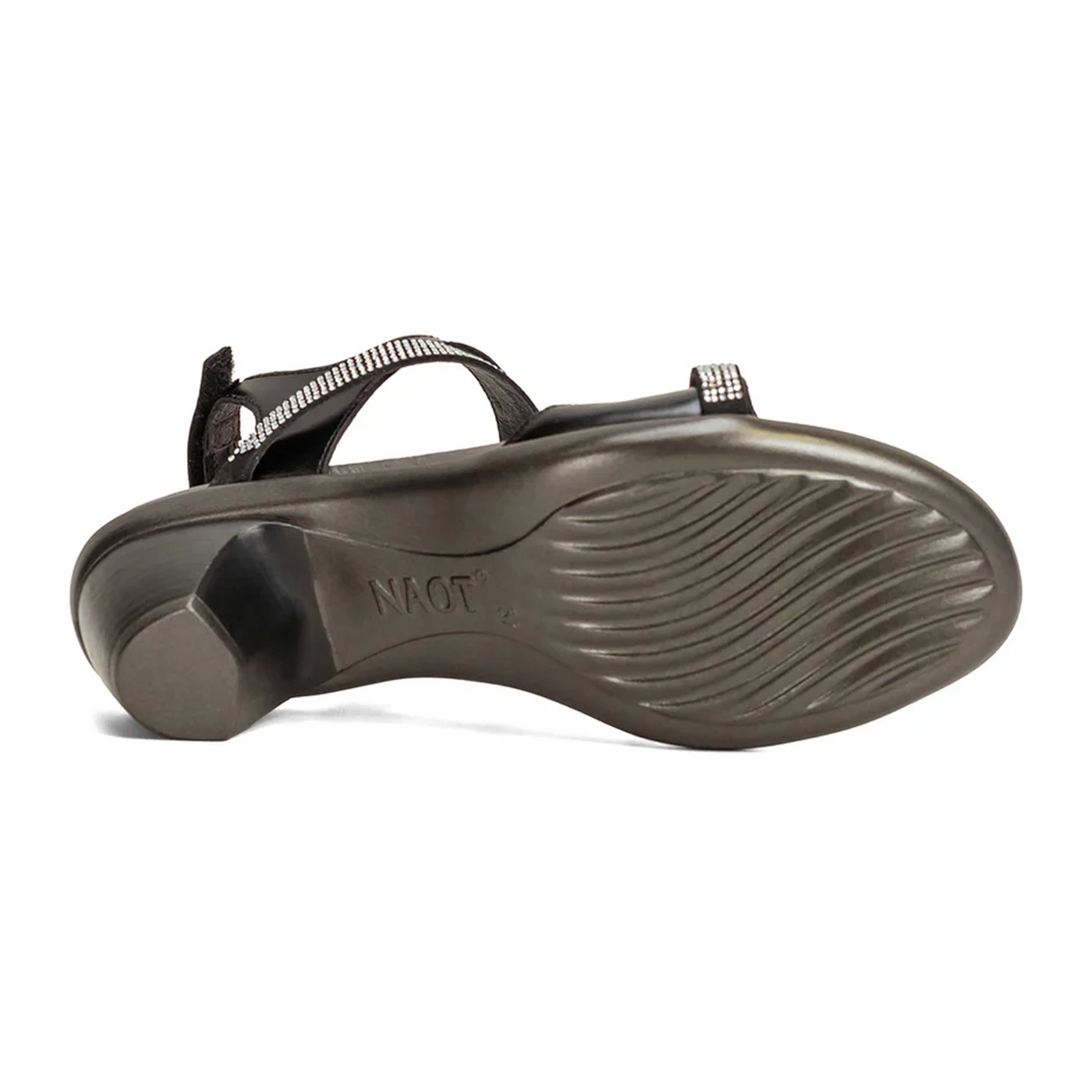 Naot Innovate Heeled Sandal (Women) - Black Madras Leather/Black/Clear Rhinestones Sandal - Heel/Wedge - The Heel Shoe Fitters