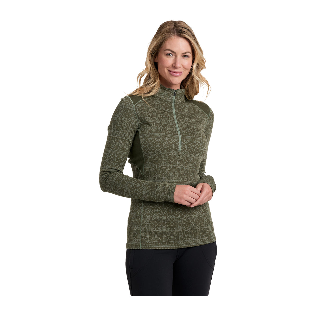 Kuhl Kaskade Zip Neck (Women) - Dark Moss Apparel - Top - Long Sleeve - The Heel Shoe Fitters