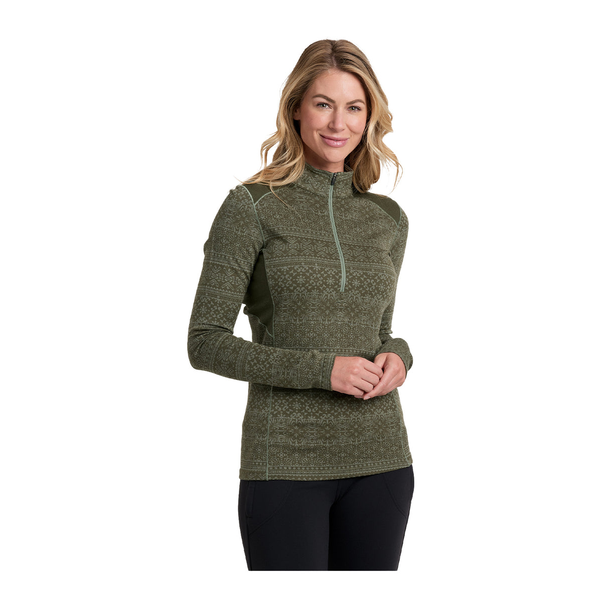 Kuhl Kaskade Zip Neck (Women) - Dark Moss Apparel - Top - Long Sleeve - The Heel Shoe Fitters