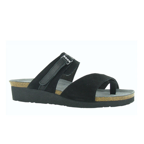 Naot Jessica Slide Sandal (Women) - Black Velvet Nubuck/Soft Black Leather Sandal - Heel/Wedge - The Heel Shoe Fitters