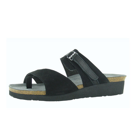 Naot Jessica Slide Sandal (Women) - Black Velvet Nubuck/Soft Black Leather Sandal - Heel/Wedge - The Heel Shoe Fitters