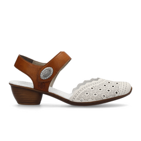 Rieker Mirjam 03 Heeled Sandal (Women) - Cream/Cayenne Sandal - Heel/Wedge - The Heel Shoe Fitters