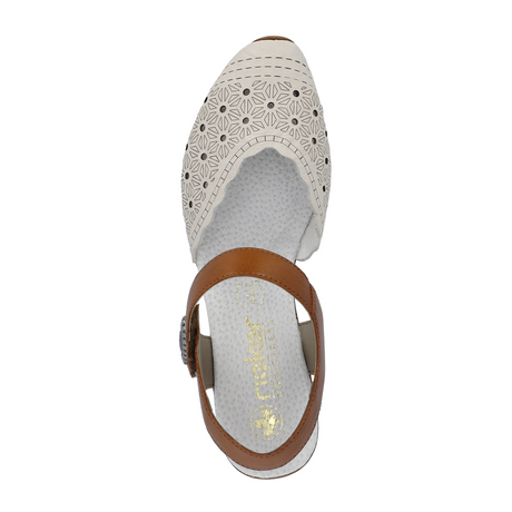 Rieker Mirjam 43703-60 Heeled Sandal (Women) - Cream/Cayenne Sandals - Heel/Wedge - The Heel Shoe Fitters