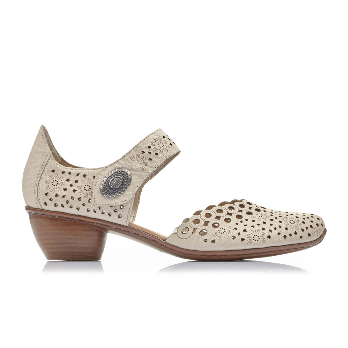 Rieker Mirjam 43753-60 Heeled Sandal (Women) - Cream Sandal - Heel/Wedge - The Heel Shoe Fitters
