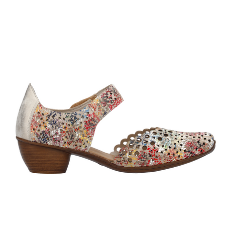 Rieker Mirjam 43753-91 Heeled Sandal (Women) - Beige Multi Dress-Casual - Heels - The Heel Shoe Fitters