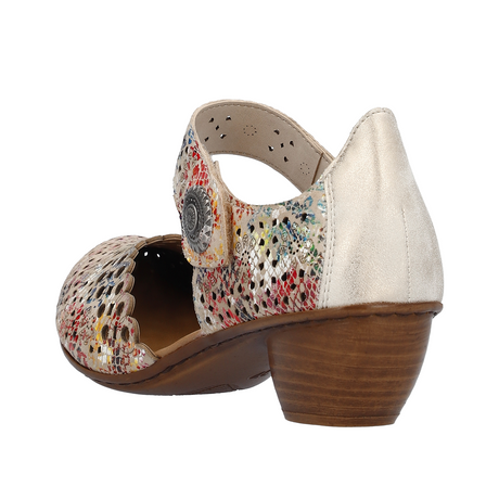 Rieker Mirjam 43753-91 Heeled Sandal (Women) - Beige Multi Dress-Casual - Heels - The Heel Shoe Fitters