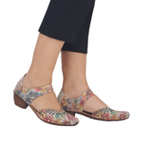 Rieker Mirjam 43753-91 Heeled Sandal (Women) - Beige Multi Dress-Casual - Heels - The Heel Shoe Fitters