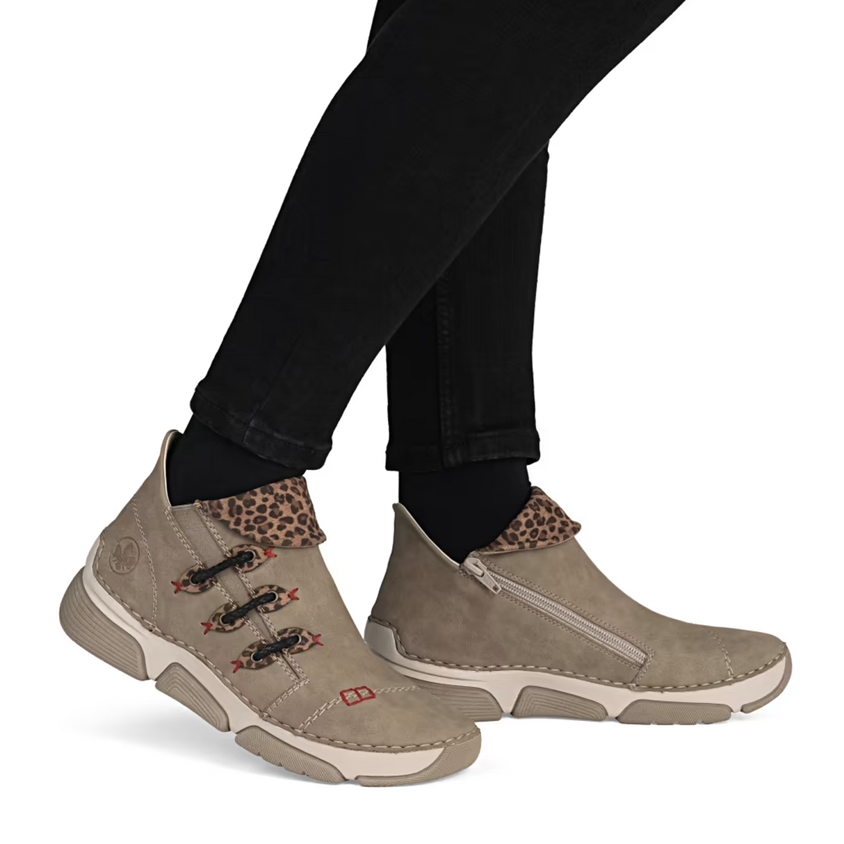 Rieker 45983 Angela Slip On Bootie (Women) - Fango/Leo Nuss Boots - Casual - Low - The Heel Shoe Fitters