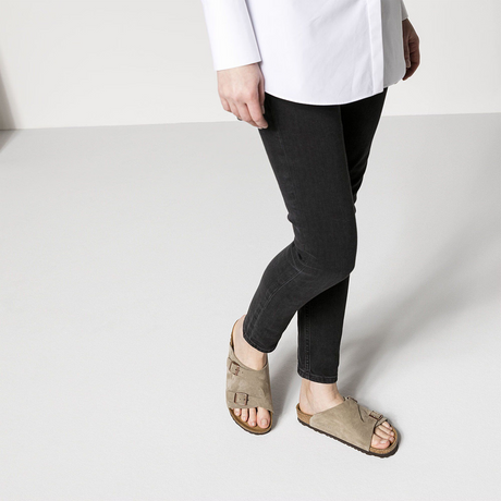 Birkenstock Zurich Narrow Slide Sandal (Women) - Taupe Suede Sandal - Slide - The Heel Shoe Fitters