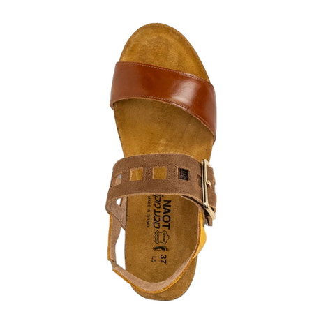 Naot Dynasty Wedge Sandal (Women) - Maple Brown/Antique Brown/Marigold Sandal - Heel/Wedge - The Heel Shoe Fitters