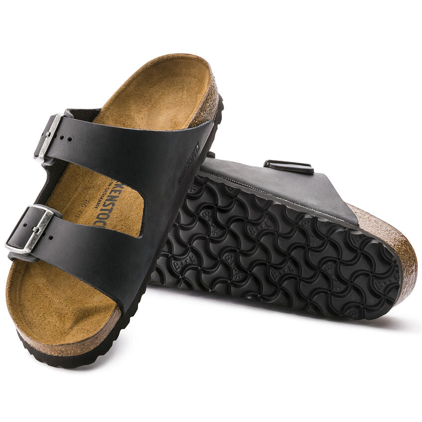 Birkenstock Arizona (Unisex) - Black Oiled Leather Sandals - Slide - The Heel Shoe Fitters