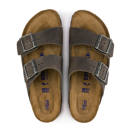 Birkenstock Arizona Soft Footbed Narrow Slide Sandal (Unisex) - Iron Oiled Leather Sandals - Slide - The Heel Shoe Fitters