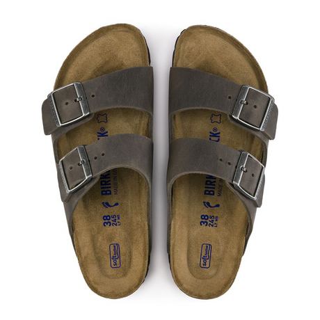 Birkenstock Arizona Soft Footbed Slide Sandal (Unisex) - Iron Oiled Leather Sandals - Slide - The Heel Shoe Fitters