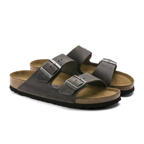 Birkenstock Arizona Soft Footbed Slide Sandal (Unisex) - Iron Oiled Leather Sandals - Slide - The Heel Shoe Fitters