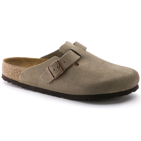 Birkenstock Boston Soft Footbed Narrow (Unisex) - Taupe Suede Dress-Casual - Clogs & Mules - The Heel Shoe Fitters