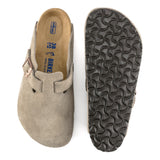 Birkenstock Boston Soft Footbed Narrow (Unisex) - Taupe Suede Dress-Casual - Clogs & Mules - The Heel Shoe Fitters