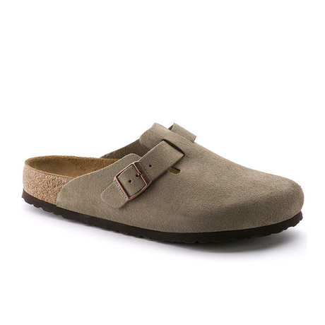 Birkenstock Boston Soft Footbed Narrow Clog (Unisex) - Taupe Suede Dress-Casual - Clogs & Mules - The Heel Shoe Fitters