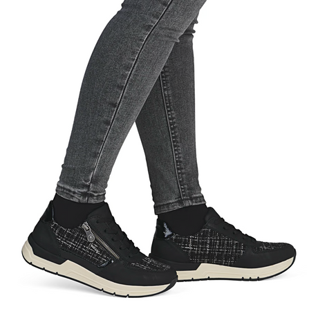 Rieker 58902 Destiny Sneaker (Women) - Schwarz/Schwarz Weiss Athletic - Casual - Lace Up - The Heel Shoe Fitters