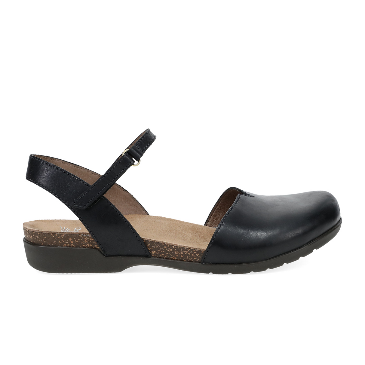 Dansko Rowan Backstrap Sandal (Women) - Black Waxy Burnished Dress-Casual - Flat - The Heel Shoe Fitters
