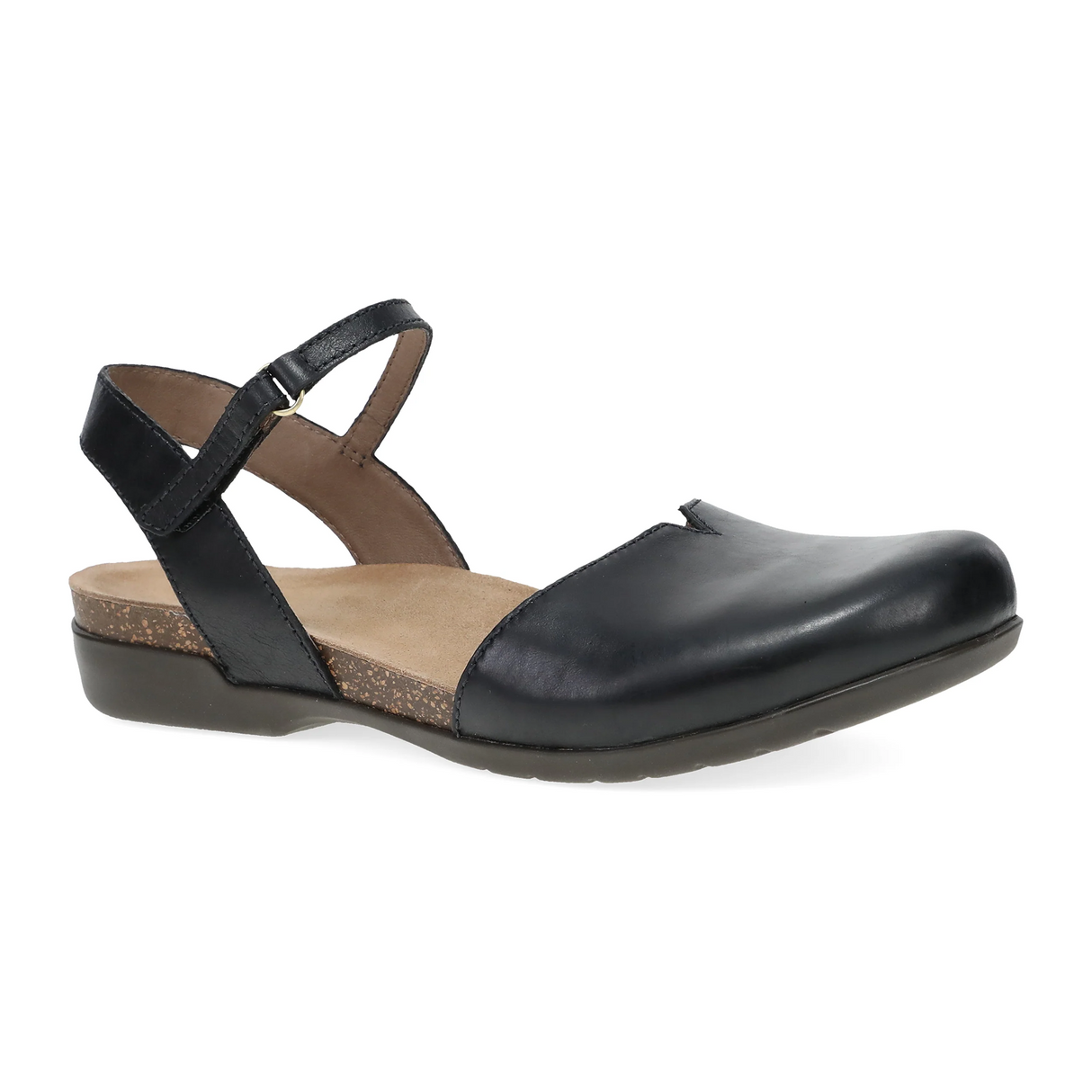 Dansko Rowan Backstrap Sandal (Women) - Black Waxy Burnished Dress-Casual - Flat - The Heel Shoe Fitters
