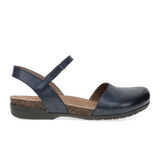 Dansko Rowan Backstrap Sandal (Women) - Navy Waxy Burnished Dress-Casual - Flat - The Heel Shoe Fitters